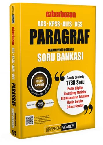 PEGEM AKADEMİ 2020 KPSS ALES DGS EZBERBOZAN PARAGRAF SORU BANKASI (YENİ)